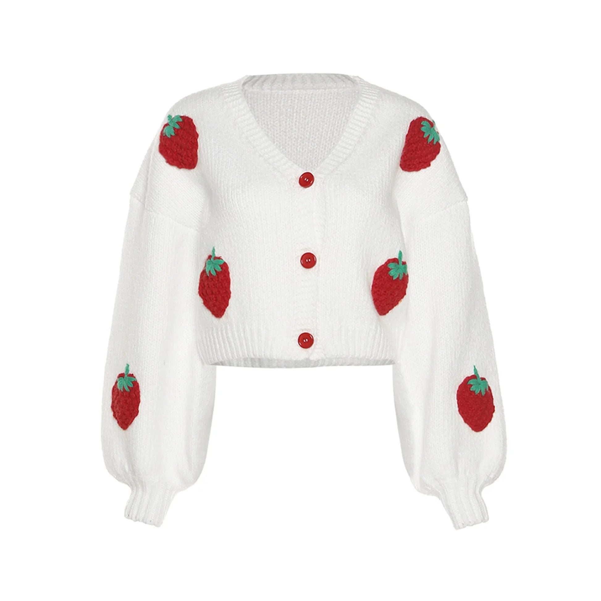 Women Handmade 3D Floral/Strawberry Chunky Knit Cardigan Harajuku Loose Sweater