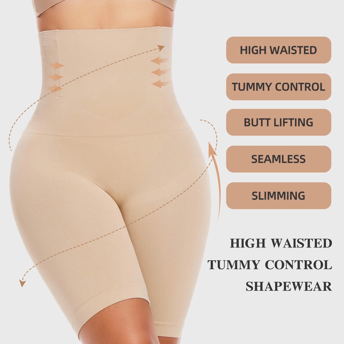 2 Packs Tummy Control Shapewear Shorts Faja Body Shaper for Women High-Waisted Thigh Slimming