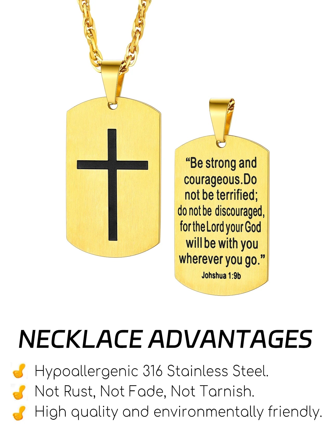 Men'S Gold Cross Necklace Stainless Steel Dog Tag Necklace Christian Serenity Prayer Necklace Inspirational Jewelry Gift