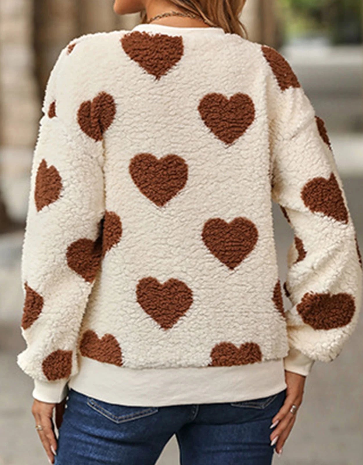 Sweaters for Women Valentine'S Day Heart Printed Pullover Sweaters Warm Fuzzy Crewneck Sweaters