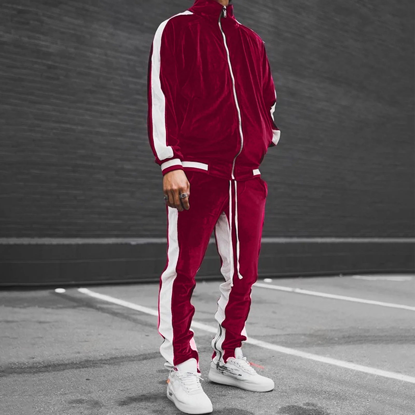 Men'S Velour Tracksuit 2 Pieces,Velour Tracksuit Mens,Full Zip up Jacket Sweatpants Fitness Sportswear Sweatsuit Jogger Sets