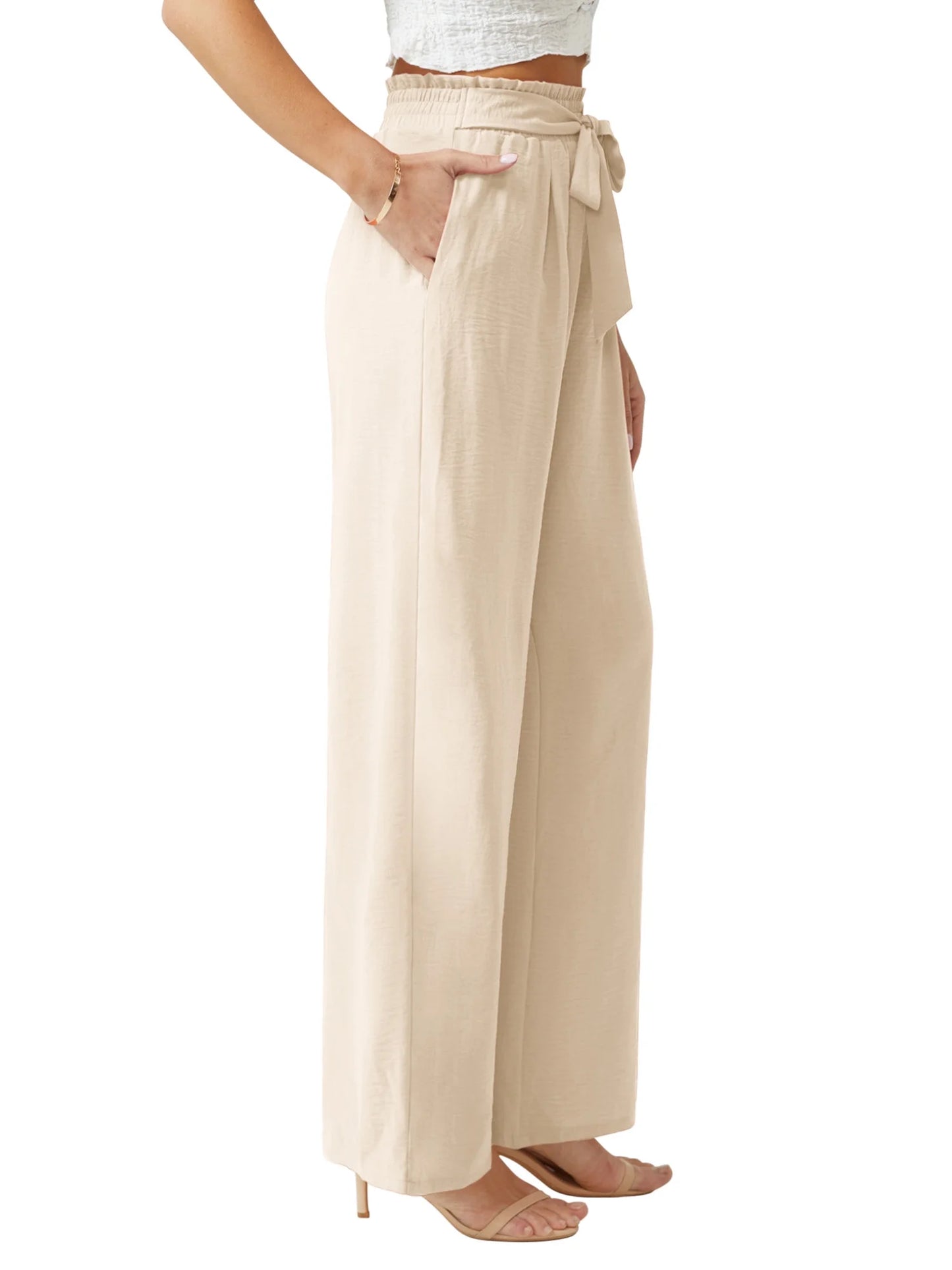 Women Casual Wide Leg Pants High Waisted Business Work Casual Pants Loose Flowy Beach Palazzo Pants