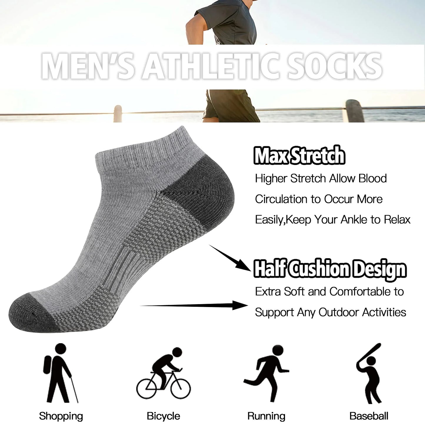 Mens 10 Pairs Athletic Ankle Socks Men'S Breathable Low Cut Socks