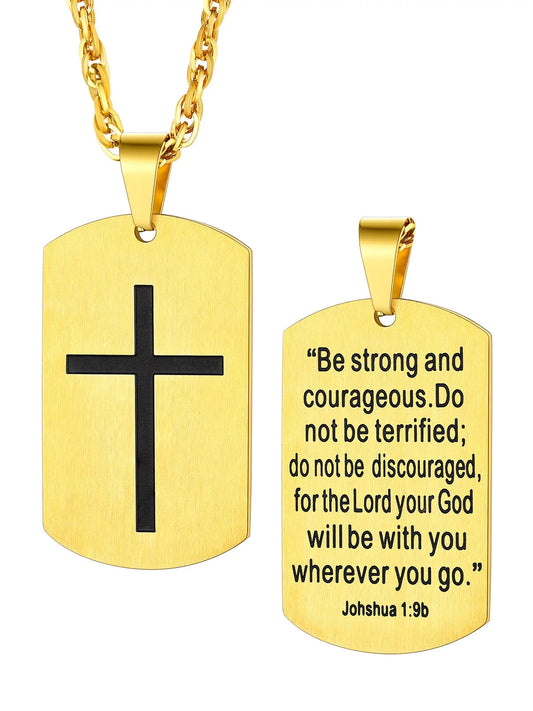 Men'S Gold Cross Necklace Stainless Steel Dog Tag Necklace Christian Serenity Prayer Necklace Inspirational Jewelry Gift