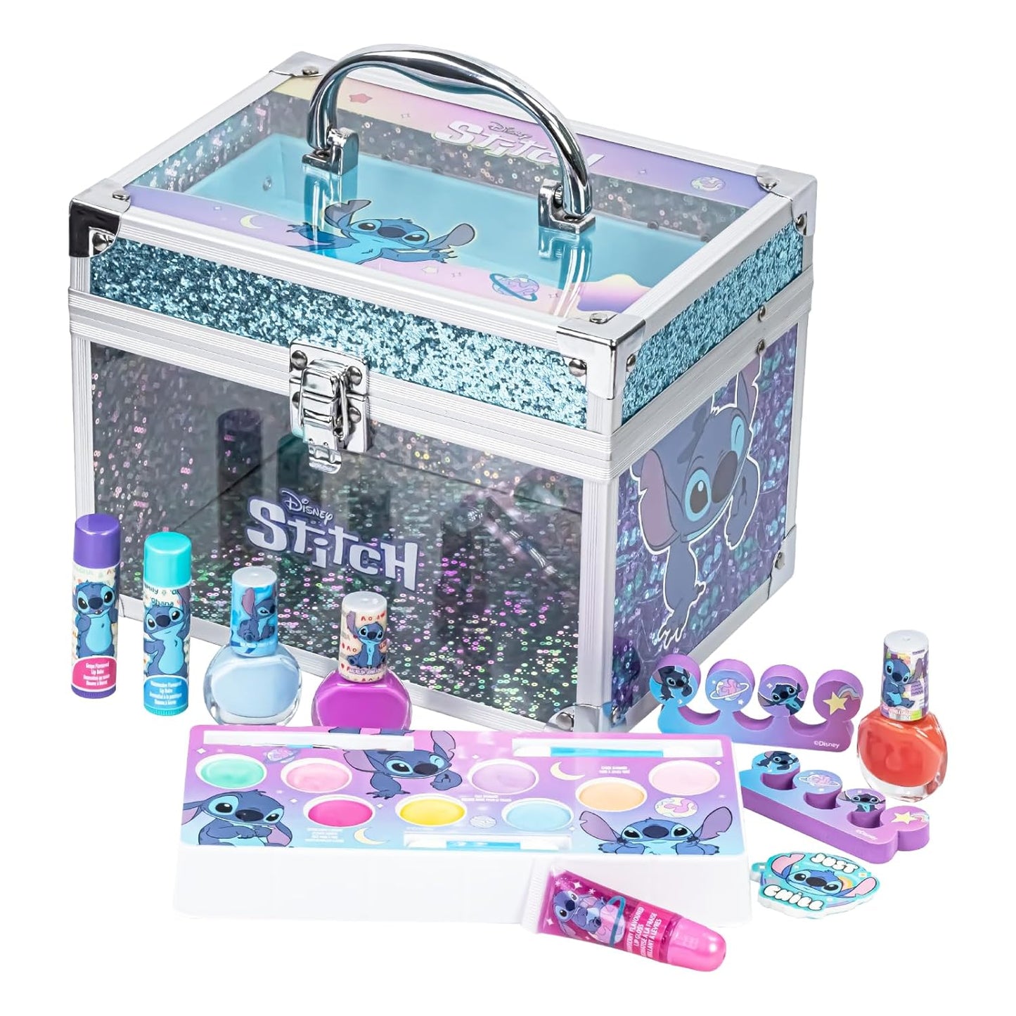 Stitch Train Case Beauty Set, Kids Makeup Kit for Girls, Real Washable Makeup Set, Play Makeup, Party Favor, Birthday, Ages 3 4 5 6 7 8 9 10 11 12 by