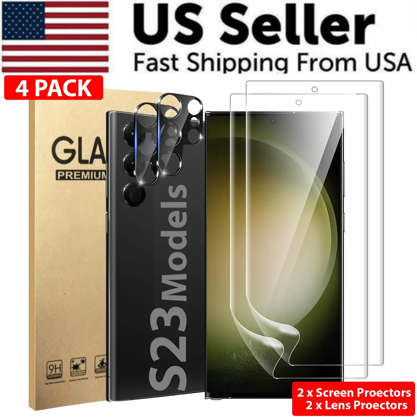 Tempered Glass Screen Protector Lens Hydrogel for Samsung S23 S22 Ultra plus USA