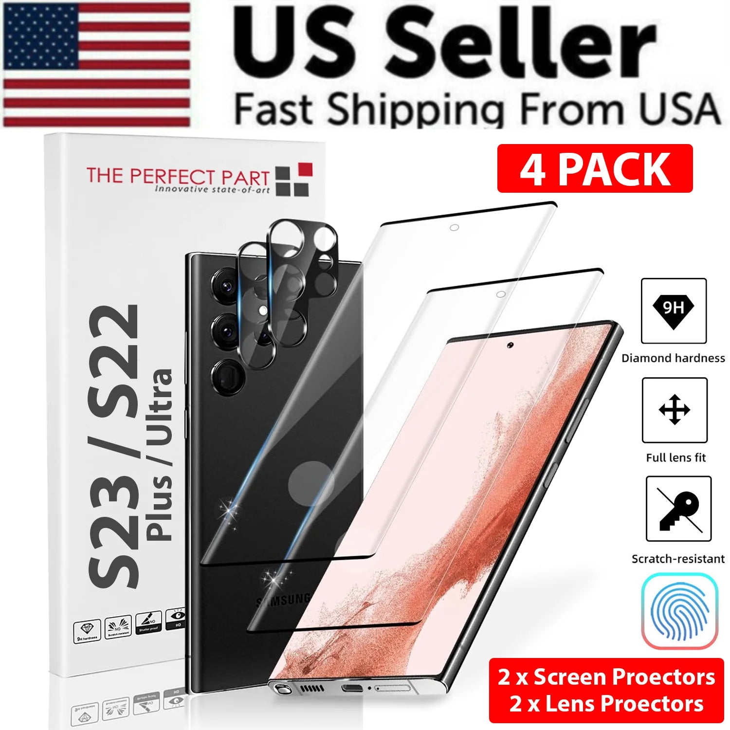 Tempered Glass Screen Protector Lens Hydrogel for Samsung S23 S22 Ultra plus USA