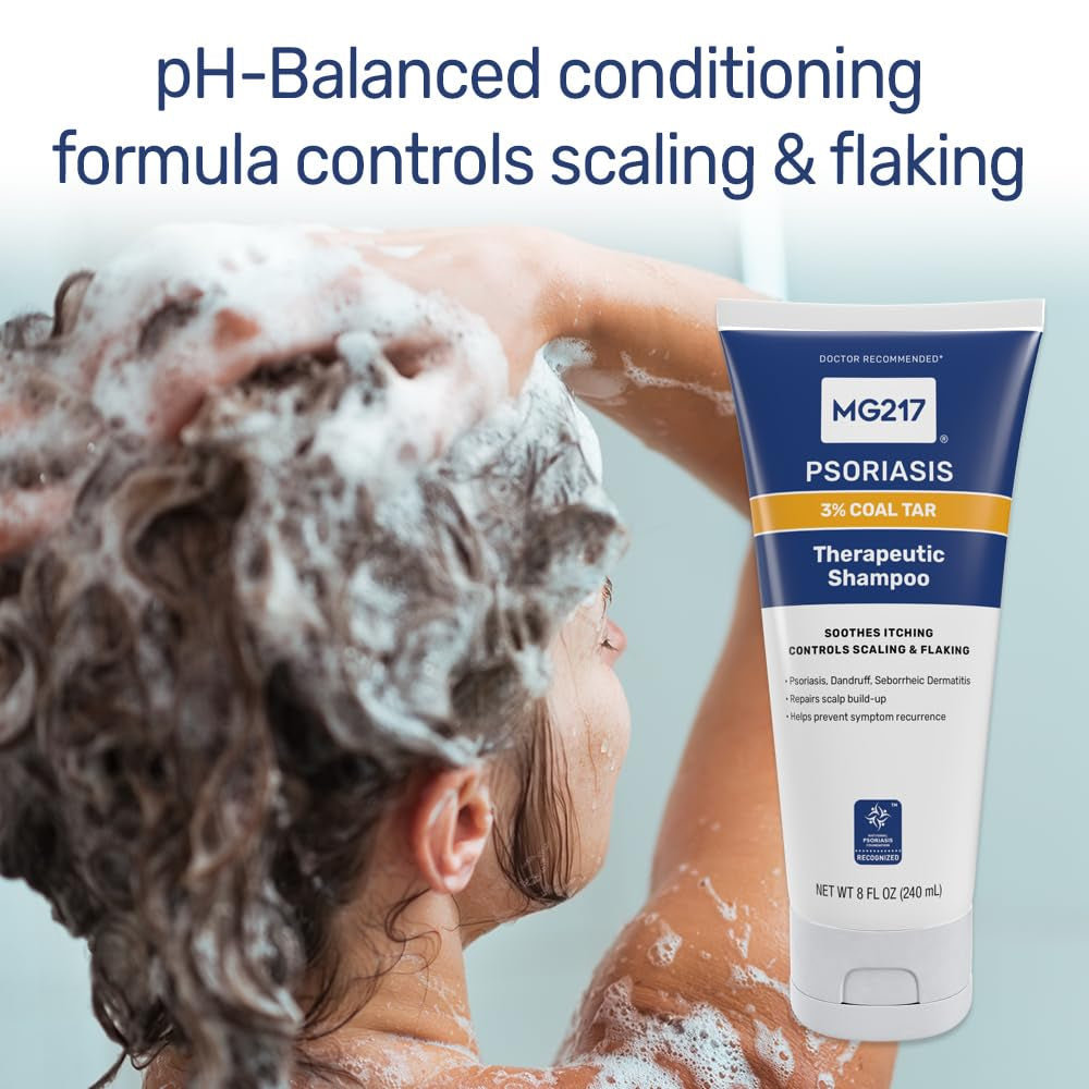 Psoriasis Shampoo with Coal Tar, Therapeutic Scalp Treatment, Controls Itching, Scaling, Flaking, Scale Buildup, Psoriasis Scalp Treatment, 3% Coal Tar Shampoo and Conditioner, 8Floz