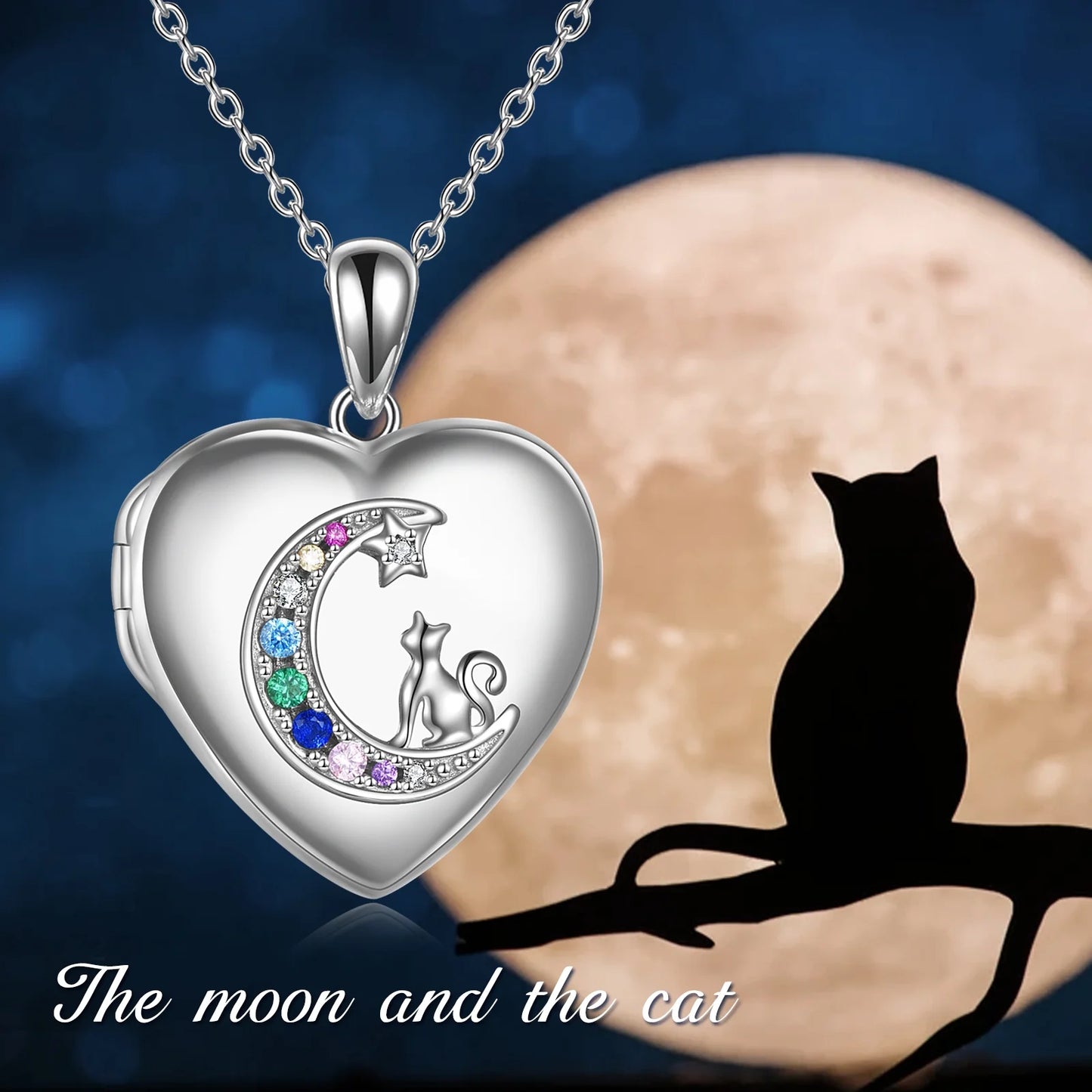 Mother'S Day Gifts for Women Sterling Silver Heart Cat Lockets Necklace That Holds Pictures Jewelry Mother'S Day Gifts