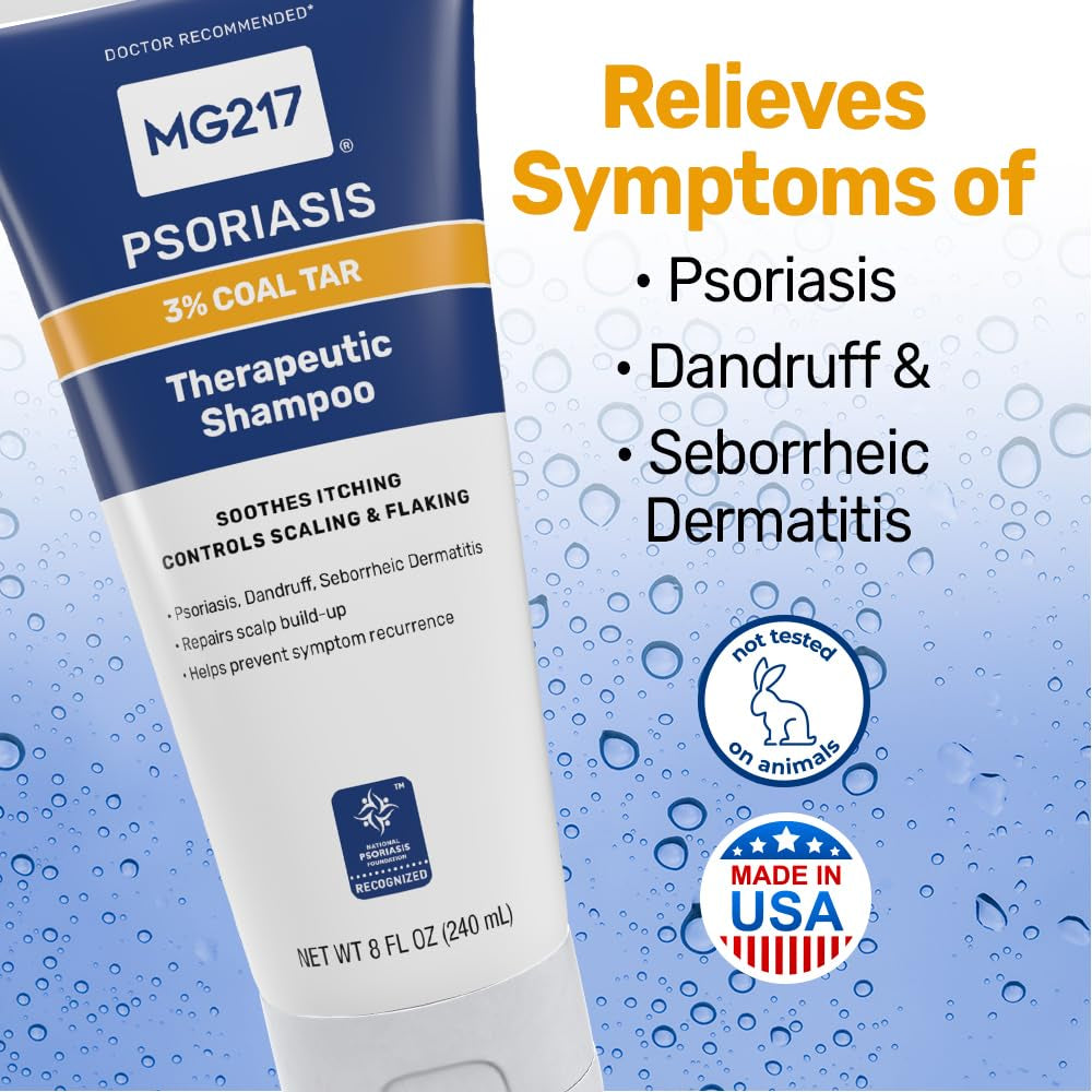 Psoriasis Shampoo with Coal Tar, Therapeutic Scalp Treatment, Controls Itching, Scaling, Flaking, Scale Buildup, Psoriasis Scalp Treatment, 3% Coal Tar Shampoo and Conditioner, 8Floz