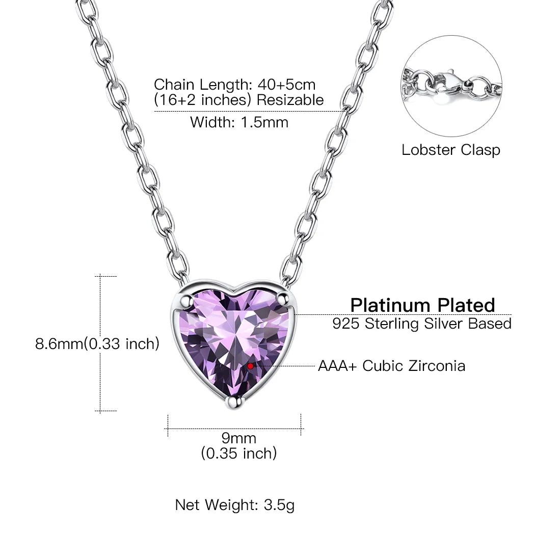 Women 925 Sterling Silver Birthstone Love Heart Necklace, Valentine'S Day Jewelry Gifts for Her