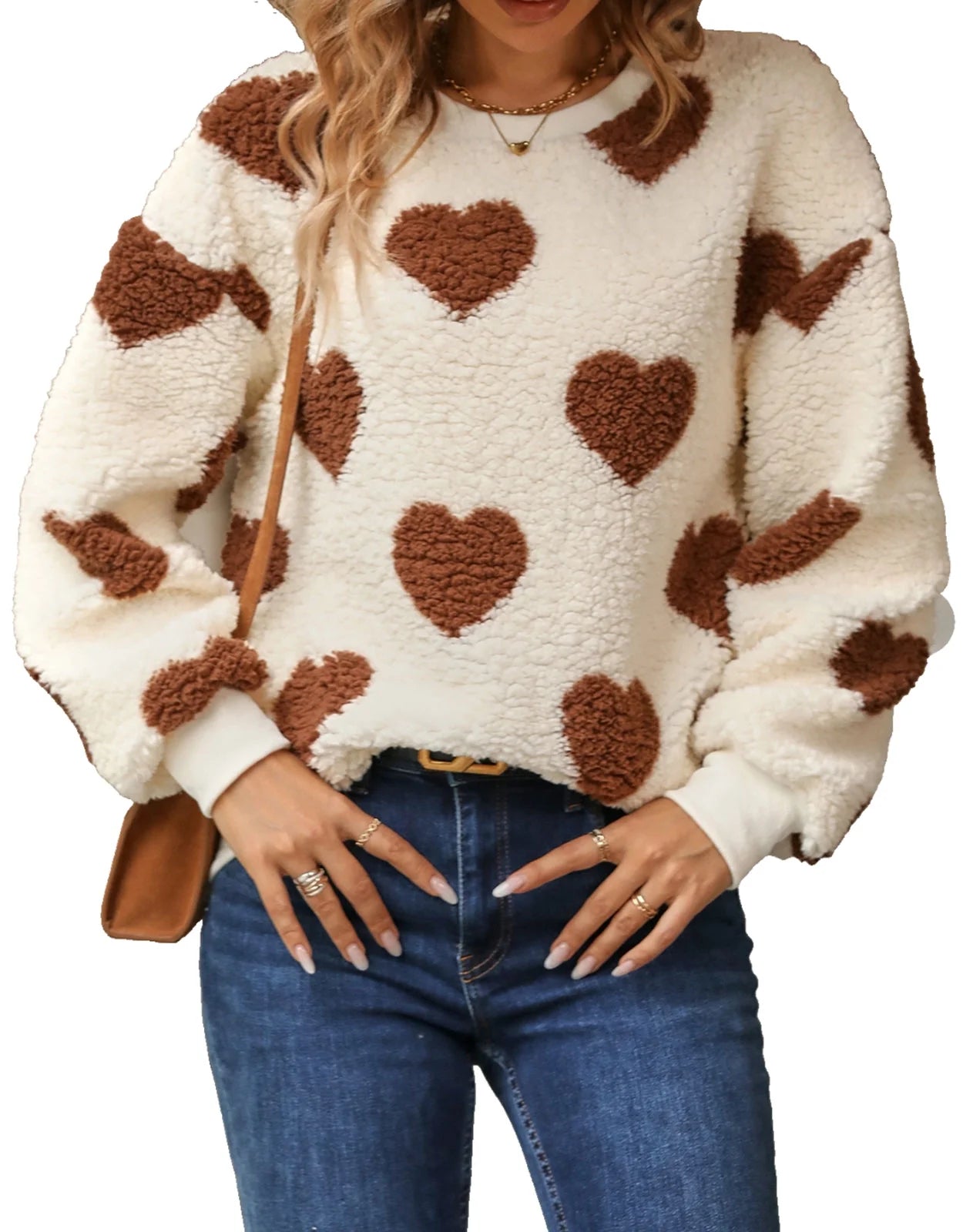 Sweaters for Women Valentine'S Day Heart Printed Pullover Sweaters Warm Fuzzy Crewneck Sweaters