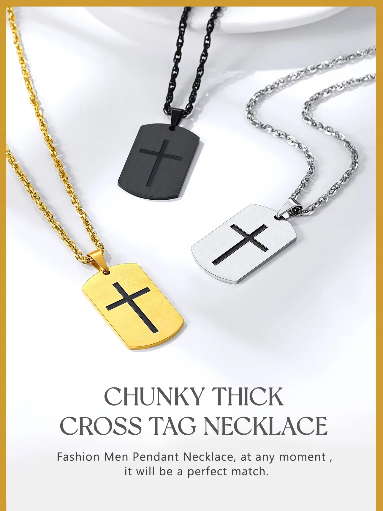 Men'S Gold Cross Necklace Stainless Steel Dog Tag Necklace Christian Serenity Prayer Necklace Inspirational Jewelry Gift