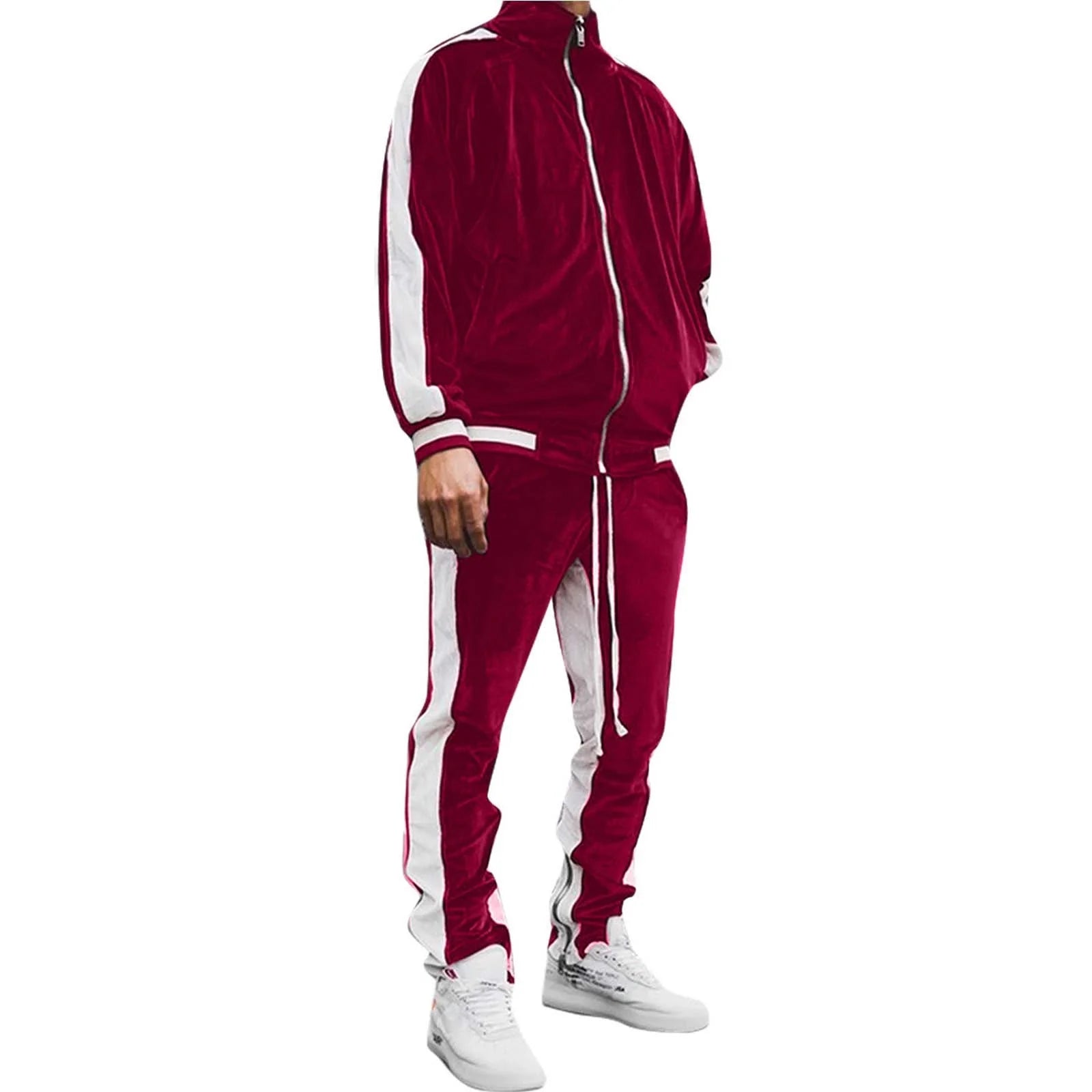 Men'S Velour Tracksuit 2 Pieces,Velour Tracksuit Mens,Full Zip up Jacket Sweatpants Fitness Sportswear Sweatsuit Jogger Sets