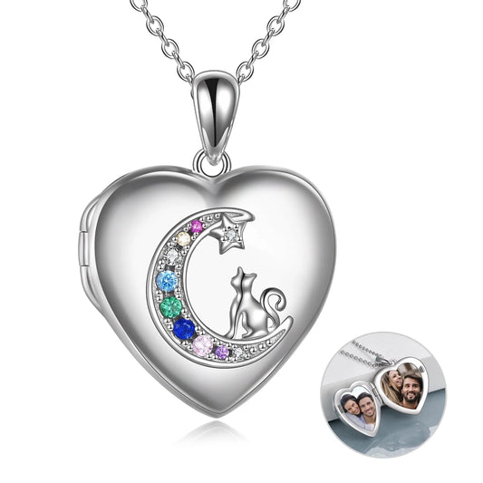 Mother'S Day Gifts for Women Sterling Silver Heart Cat Lockets Necklace That Holds Pictures Jewelry Mother'S Day Gifts